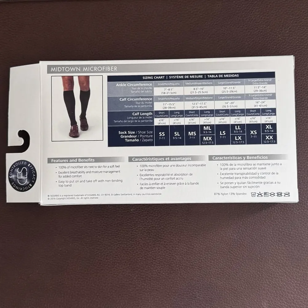 Sigvaris Midtown Microfiber Compression Stockings MS 30-40 MmHg Knee Tan/Khaki